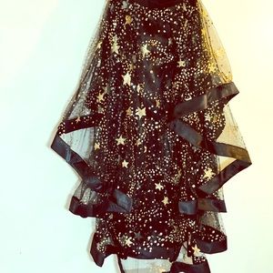Zenana x Aqua sheer black gold stars ball skirt L